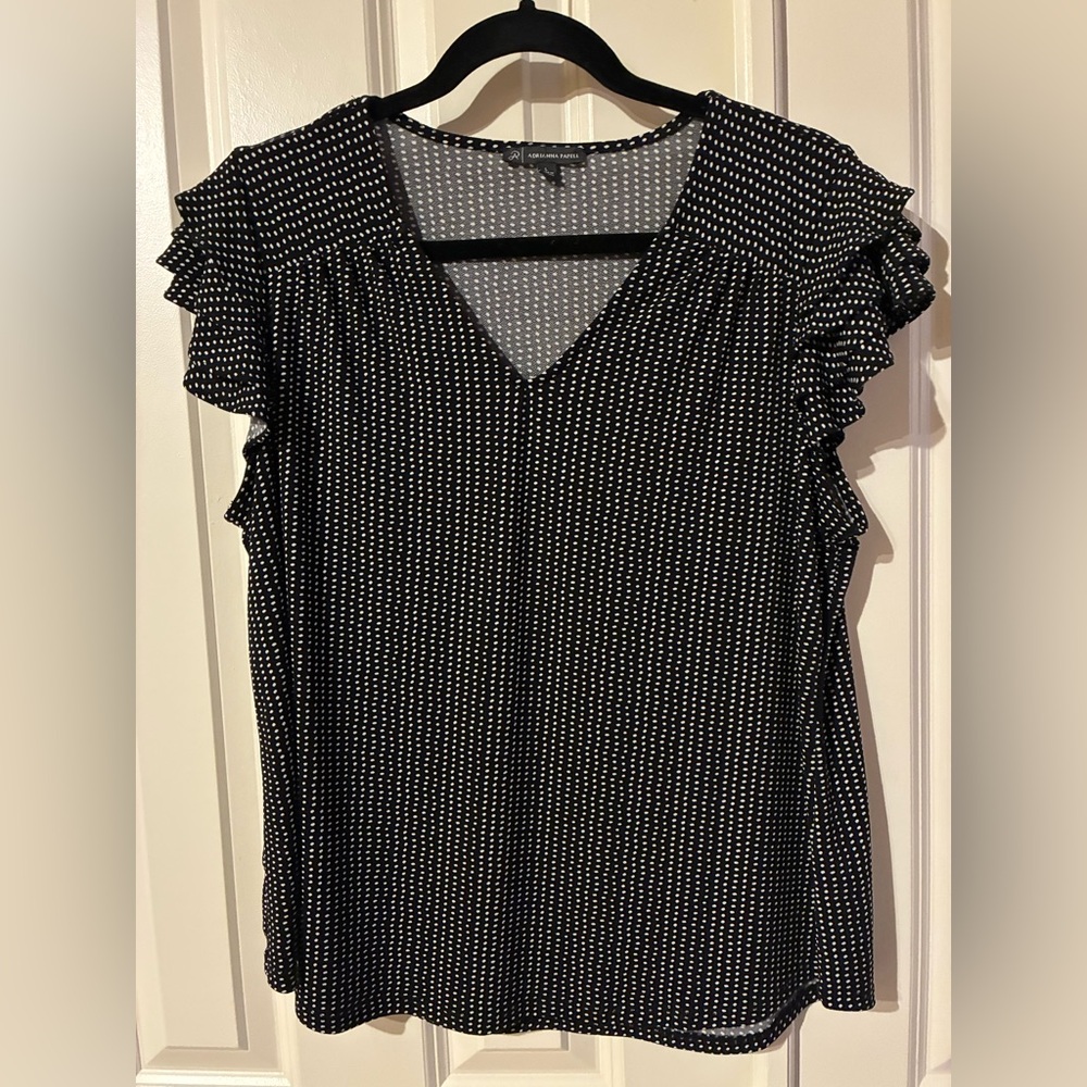 Adrianna Papell Black and White Ruffle Sleeve Blouse